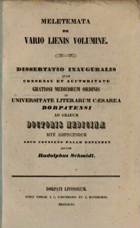 Meletemata de vario lienis volumine