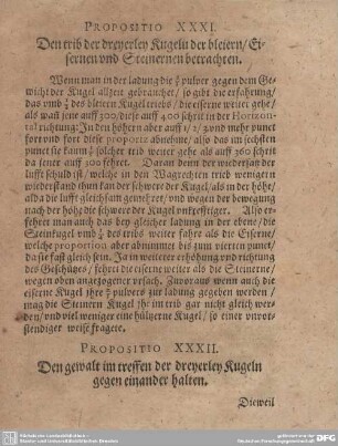 Propositio XXXII. Den gewalt im treffen der dreyerley Kugeln gegen einander halten.