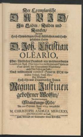 Der Exemplarische David/ Im Leiden/ Dulden und Dancken