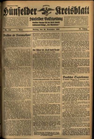 Erste Ausgabe vom Freitag, den 29. November 1935.