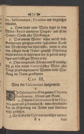 Cap. III. Von der Calcination insgemein.