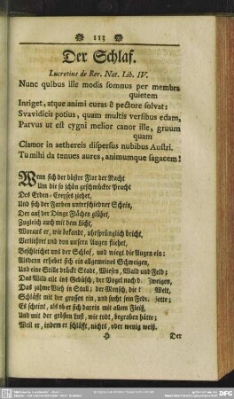 Der Schlaf. Lucretius de Rer. Nat. Lib. IV