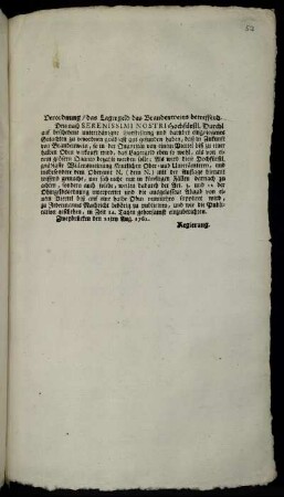 Verordnung, das Lagergeld des Brandenweins betreffend : Zweybrücken den 21ten August 1762.