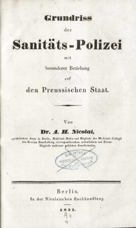 Grundriss der Sanitäts-Polizei mit besonderer Beziehung auf den Preussischen Staat