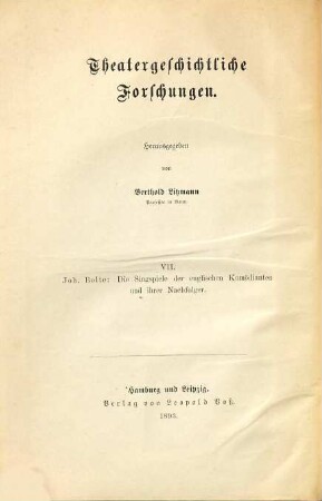 Die Singspiele der englischen Komödianten und ihrer Nachfolger in Deutschland, Holland und Skandinavien