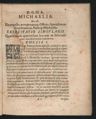 Exercitatio Singularis. Quaestionum quarundam brevem ac Scholasticam elucidationem continens.