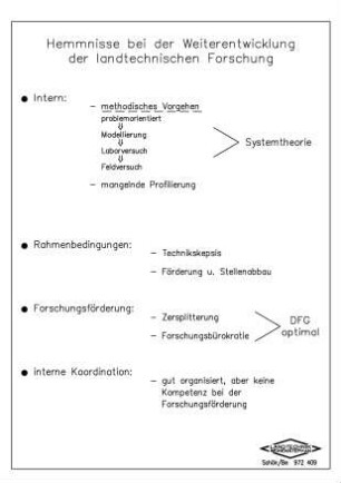 Hemmnisse bei der Weiterentwicklung der landtechnischen Forschung