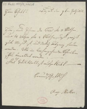 Brief an B. Schott's Söhne : 09.07.1812