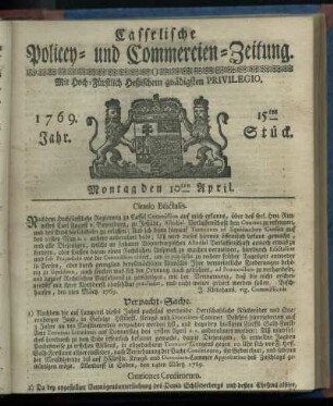 15tes Stueck, Montag den 10ten April 1769