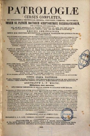 Tu sophōtatu kardinaleōs Bēssariōnos ta heuriskomena panta : partim iam edita, partim hucusque anecdota = Sapientissimi cardinalis Bessarionis opera omnia, theologica, exegetica, polemica