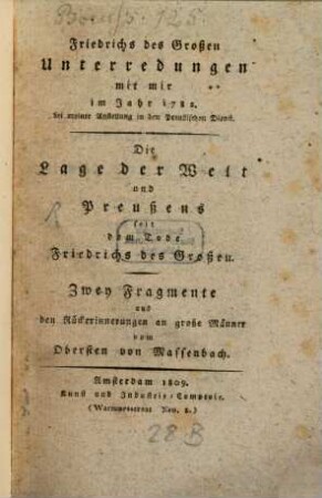 Zwey Fragmente aus den Rückerinnerungen an große Männer