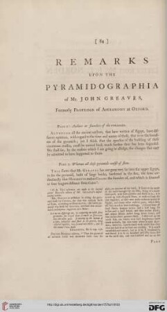 Remarks upon the Pyramidographia [of Mr. John Greaves]