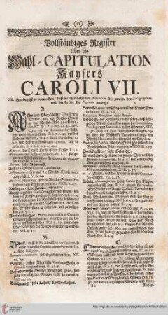 Vollständiges Register über die Wahl-Capitulation Kaysers Caroli VII