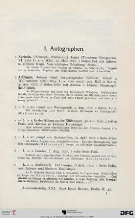 I. Autographen (Nr. 1-512)