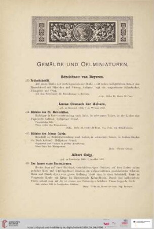 Gemälde und Oelminiaturen (Nr. 433-453)