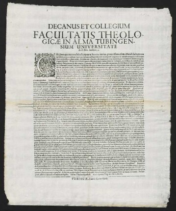 Decanus Et Collegium Facultatis Theologicae In Alma Tubingensium Universitate Lect. Ben. Salutem