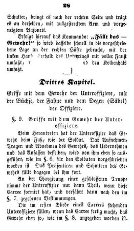 Drittes Kapitel. Griffe mit dem Gewehr der Unteroffiziere, mit der B??chse, der Fahne und dem Degen (S??bel) der Offiziere.