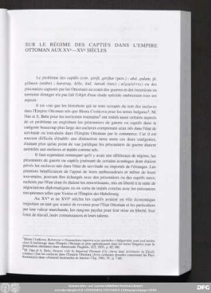 Sur Le Régime Des Captifs Dans L'Empire Ottoman Aux XVe-XVe Siècles
