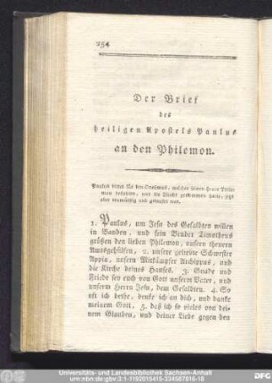 Der Brief des heiligen Apostels Paulus an den Philemon.