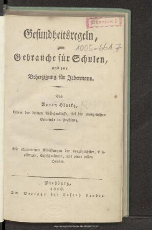 Gesundheitsregeln, zum Gebrauche für Schulen, und zur Beherzigung für Jedermann