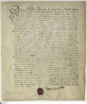 Kodizill zum Testament Landgraf Philipps III. von Hessen-Butzbach