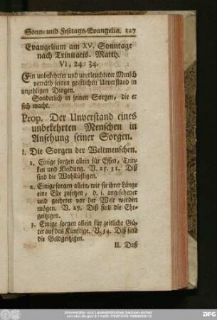 Evangelium am XV. Sonntage nach Trinitatis. Matth. VI, 24 - 34.