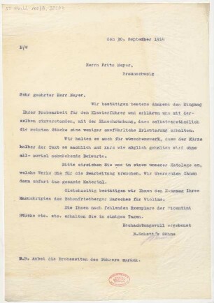 Brief an Fritz Meyer : 30.09.1914