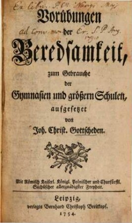Vorübungen der Beredsamkeit : zum Gebrauche der Gymnasien und größern Schulen