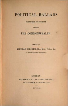 Political ballads : published in England during the Commonwealth