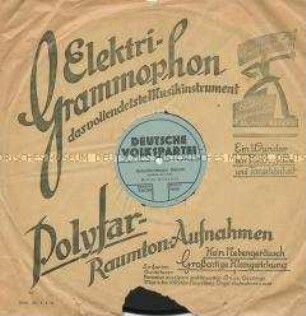 Platte der DVP mit einer Rede Gustav Stresemanns und Musik