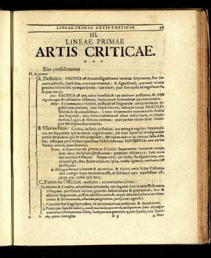 III. Lineae Primae Artis Criticae.