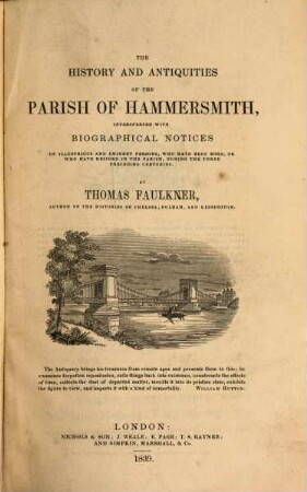 The history and antiquities of the parish of Hammersmith : interspersed with biographical notices