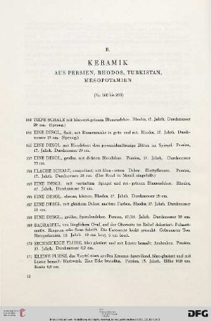 B. Keramik (Nr. 160-203)