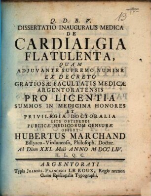 Dissertatio Inauguralis Medica De Cardialgia Flatulenta