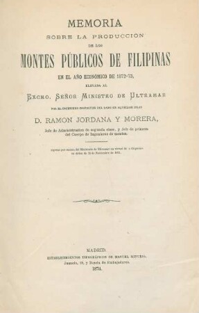 1872/73: Memoria sobre la producción de los montes públicos de Filipinas
