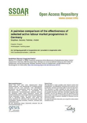 A pairwise comparison of the effectiveness of selected active labour market programmes in Germany