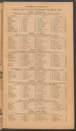 Hipódromo Argentino - Programa para la reunión del domingo 3 de julio de 1910