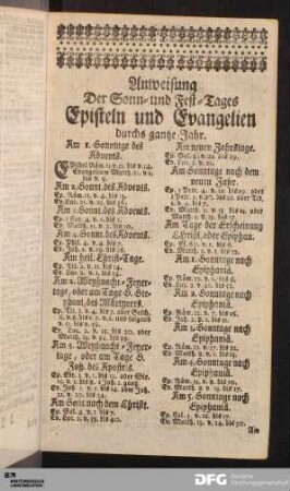 Anweisung Der Sonn- und Fest-Tages Episteln und Evangelien durchs gantze Jahr.