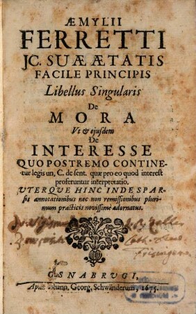 Libellus singularis de Mora et Leg. de eo quod interest Codice interpretatio