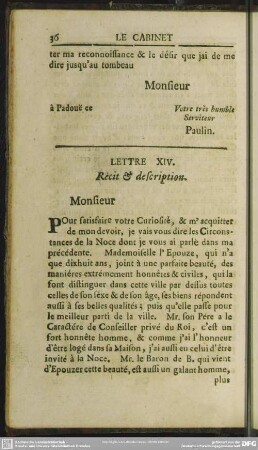 Lettre XIV. Recit & description