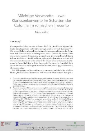 Mächtige Verwandte -zwei Klarissenkonvente im Schatten der Colonna im römischen Trecento