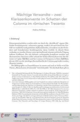 Mächtige Verwandte -zwei Klarissenkonvente im Schatten der Colonna im römischen Trecento