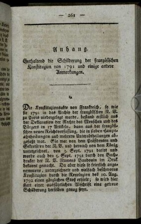 Anhang. Enthaltend die Schilderung der frazösischen Konstituzion von 1791 und einige andere Anmerkungen