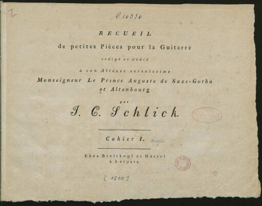 Cahier 1: Recueil de petites Piéces pour la Guitarre