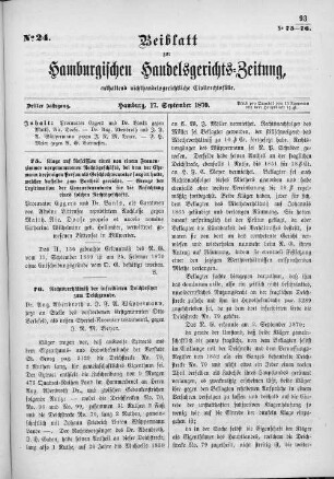 Beiblatt zur hamburgischen Handelsgerichts-Zeitung No.24. Dritter Jahrgang. Hamburg, 17. September 1870.