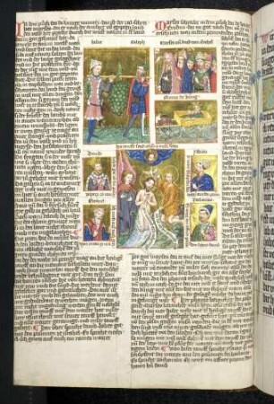 (1) Antitypus: Taufe Christi; (2) Typus: Die Kundschafter mit der Traube; (3) Typus: Durchzug durchs Rote Meer; Propheten-Brustbild