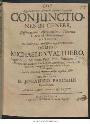 Coniunctiones In Genere, Dissertatione Astronomico - Theorica