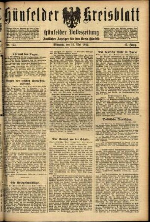 Ausgabe vom Mittwoch, den 31. Mai 1922.
