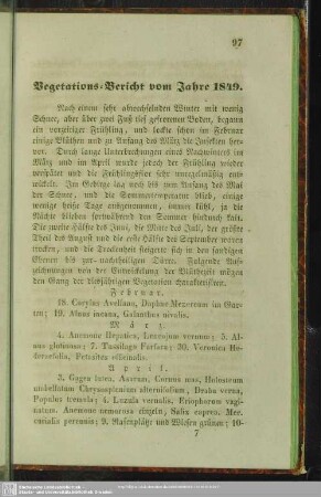 Vegetations-Bericht vom Jahre 1849