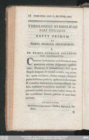 I. De Tribus Symbolis Oecumenicis Generatim.